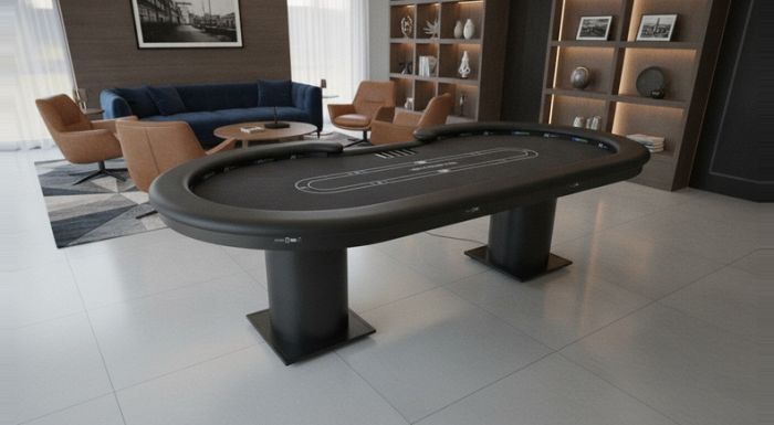 Mesa de Poker 10 Lugares Tecido Preto com LED e 10 USB - Pro37
